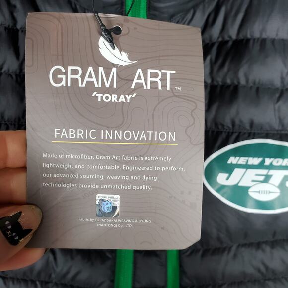 NEW Toray Gram Art Down Puffer Jacket NY Jets Corona Womens XL SLIM FIT M/L Blk - Picture 11 of 16